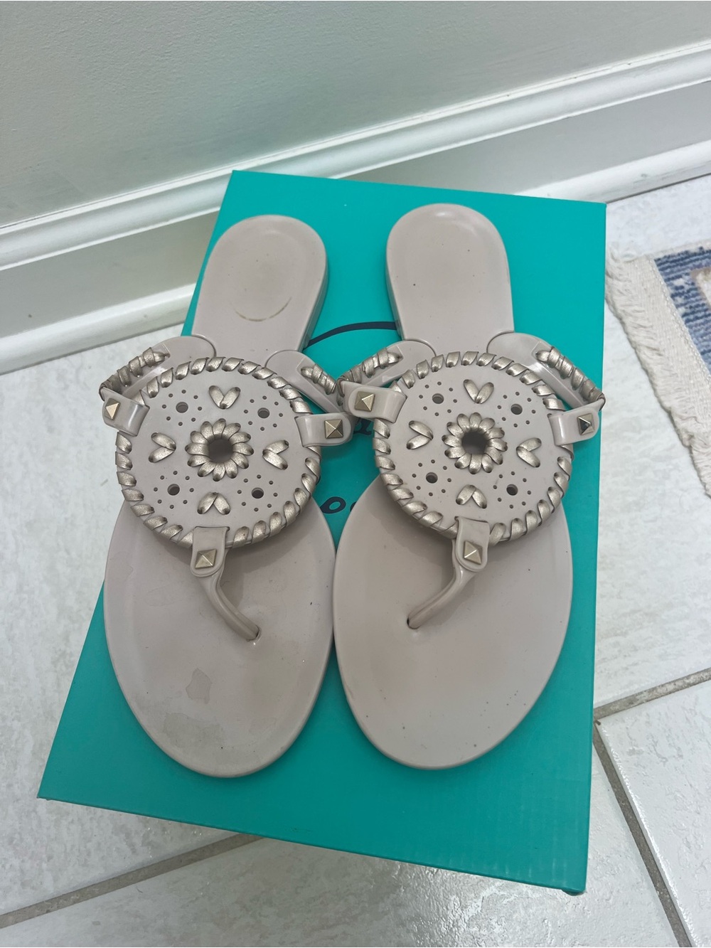 Jack Rogers Beige Jeweled Thong Sandals